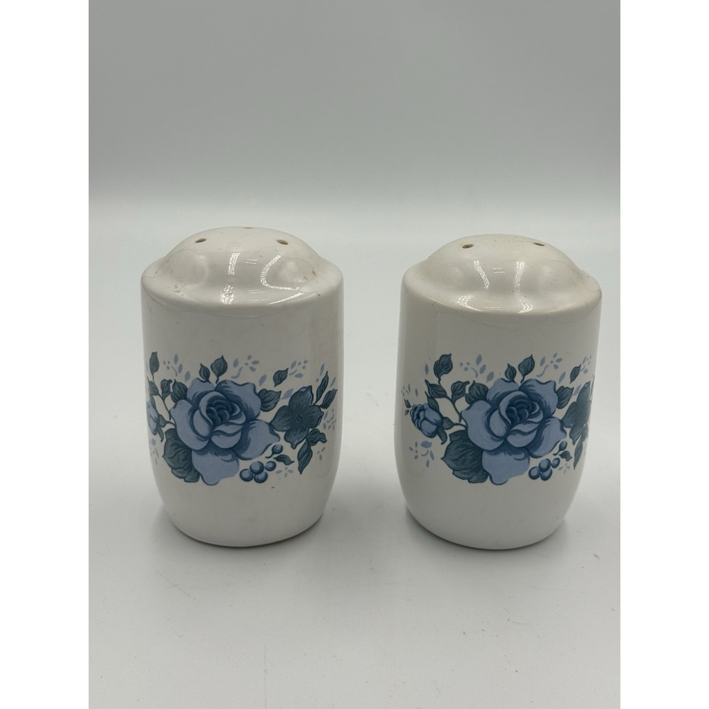 Vintage Jay Imports Blue Rose Pattern Salt & Pepper Shakers